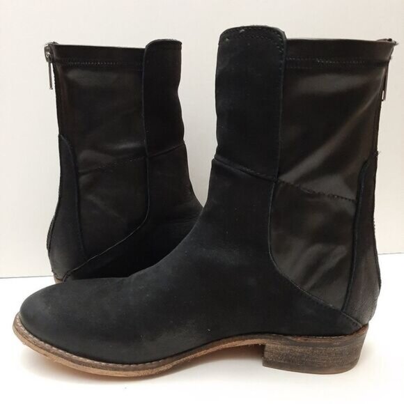 REBELS Mixed Media Short Boots Soft Genuine Leather Modern Black Sz 6 M - Picture 13 of 16